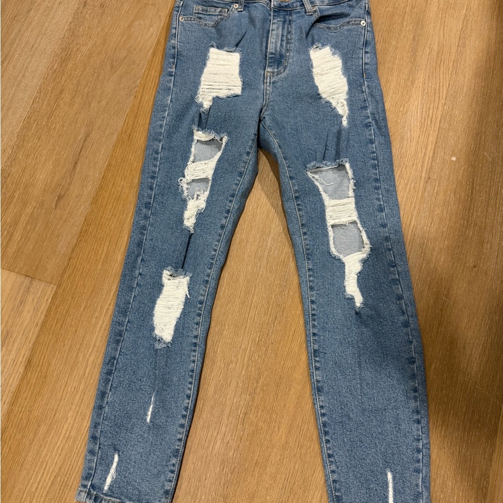 Distressed high-rise skinny light blue Jeans